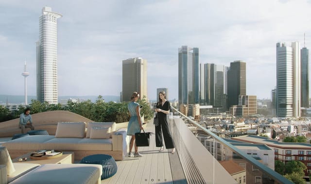 Executive rooftop terrace in Westend Tower Frankfurt for cocktail receptions and VIP networking.