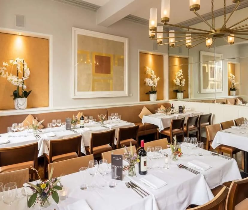 Scott Tallon private dining room with mirrored walls, perfect for corporate dinner or event.