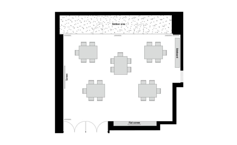 Freiraum function space at 25hours Hotel with cabaret layout for corporate workshops and meetings.