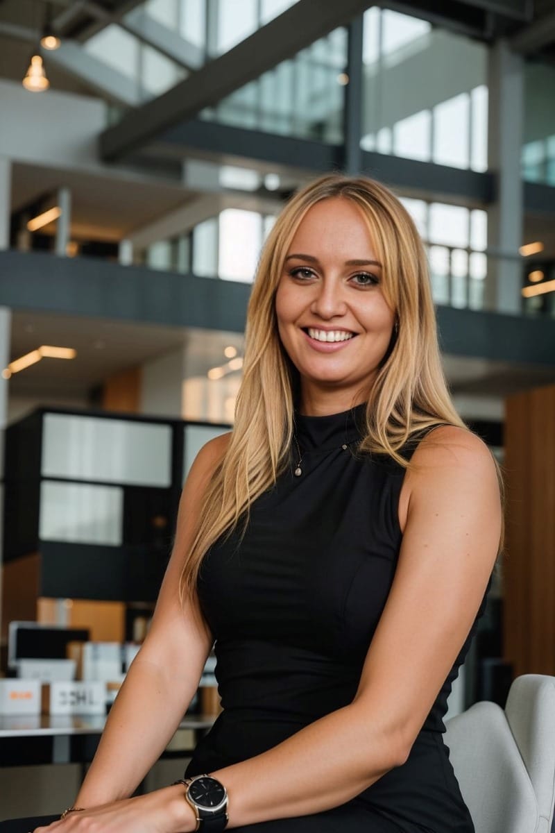 Professional event lead welcoming guests at a modern conference venue for luxury event planning.