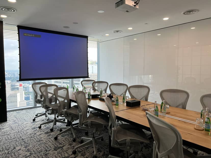 Boardroom 37A at Ocean Financial Centre with AV failure for corporate meeting room rental.