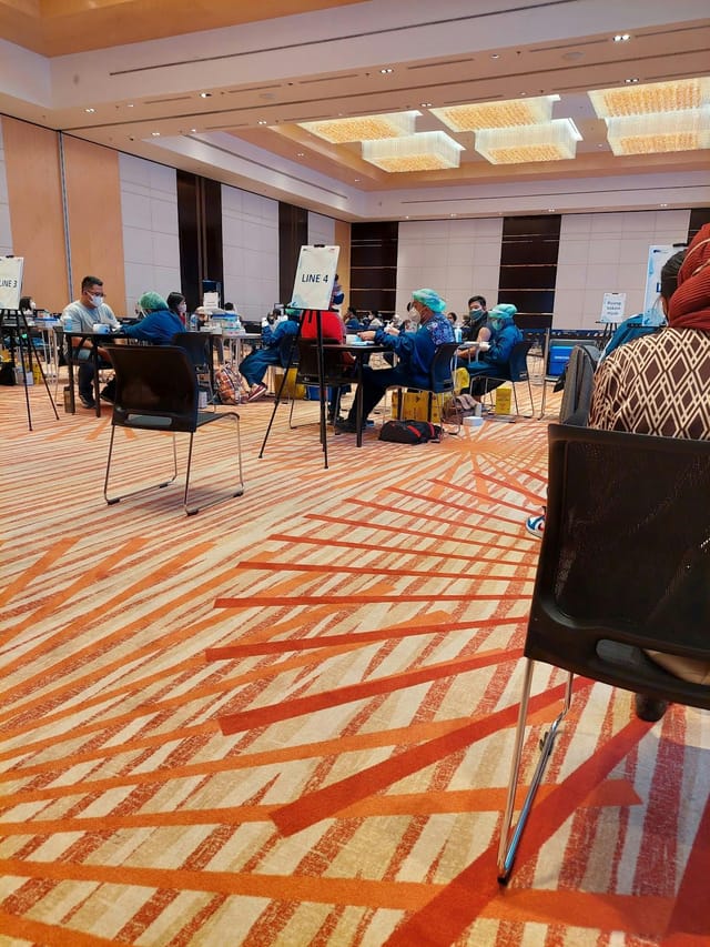 Catur Dharma Hall ballroom set up for efficient event flow and workflow management.