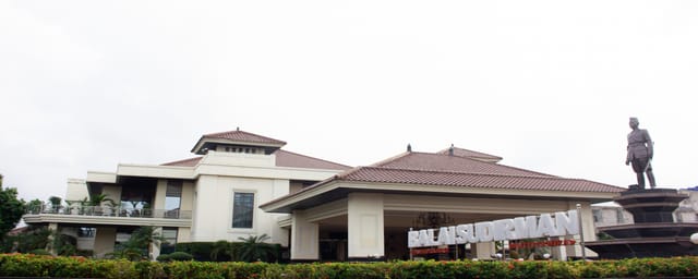 Grand Balai Sudirman Ballroom exterior with porte-cochère for corporate events and formal galas.