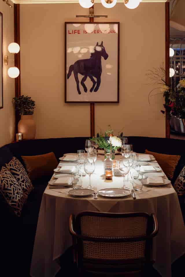 Luxury Bagatelle London private dining room with banquette seating for VIP events.