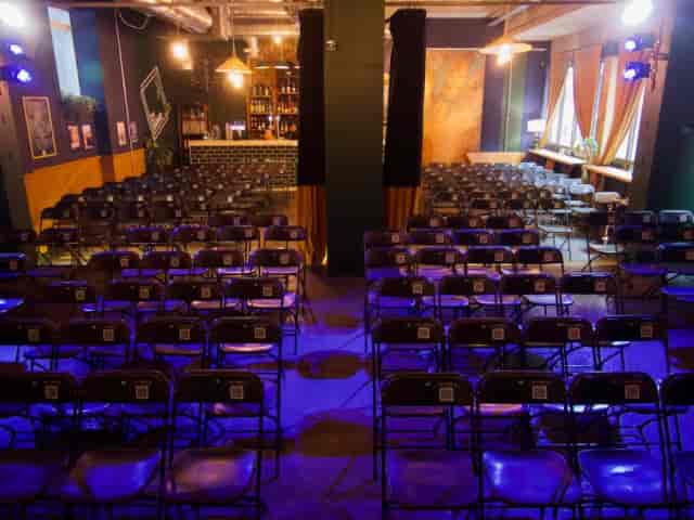 21Soho comedy club theater layout with central pillar for event venue hire and stand-up shows.