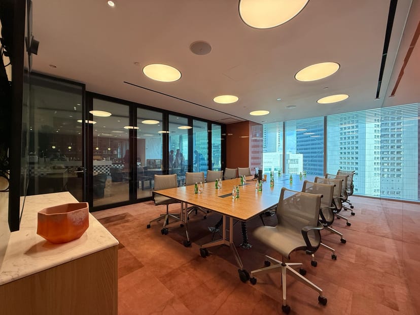 Modern boardroom at Ocean Financial Centre with ergonomic chairs for executive meetings.