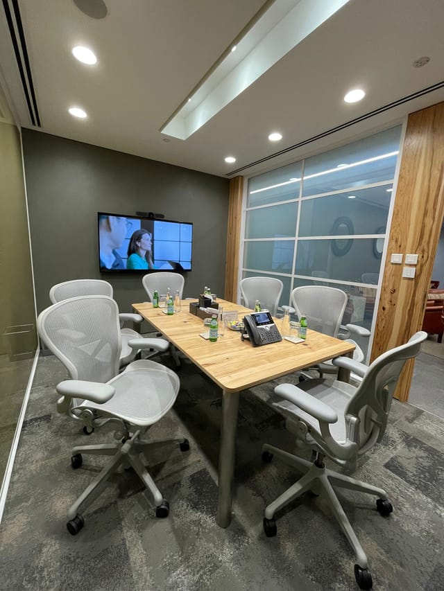 Hybrid meeting room 35B at The Gateway West with ergonomic seating for professional collaboration.