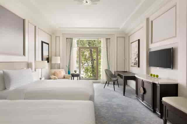 Double-queen guest room at Shangri-La Bosphorus Istanbul, perfect for luxury group event lodging.