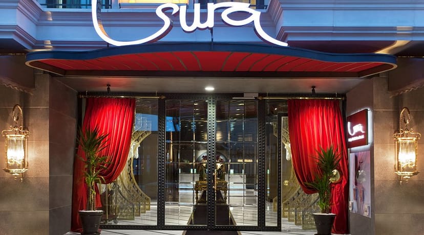 VIP entrance with red velvet drapes for exclusive event activations and red-carpet arrivals.