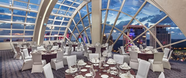 Hilton Istanbul Maslak conference room with city skyline view for corporate events and galas.
