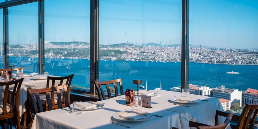 Safran Restaurant Istanbul dining setup for executive dinner or VIP event with panoramic views.