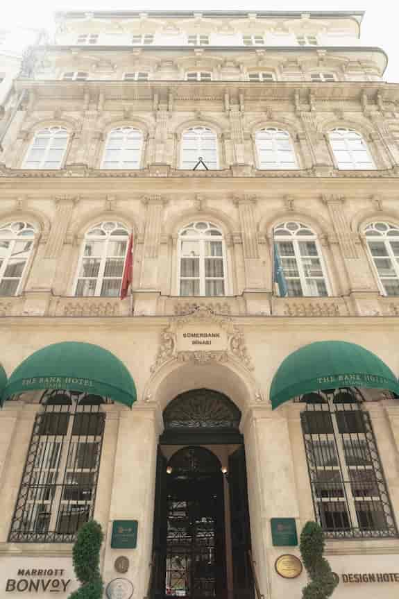 Historic Sümerbank Building facade at The Bank Hotel Istanbul for luxury corporate events.