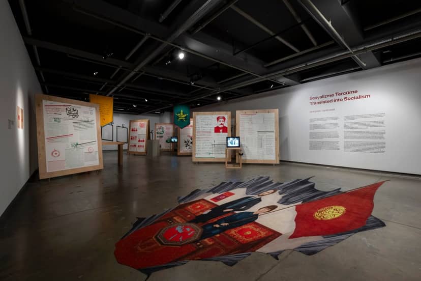 KONUŞMA exhibition at Salt Beyoğlu: industrial gallery installation for event flow and engagement.