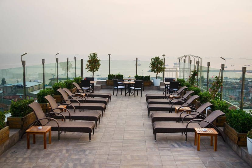 Rooftop suite at Radisson Hotel Old Town for sunset receptions and corporate breakout events.