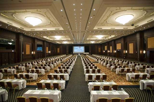 Grand Cevahir Hotel auditorium classroom setup for corporate events and professional conferences.