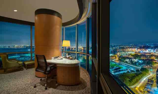 Rooftop restaurant meeting space at DoubleTree Istanbul Moda with panoramic views.