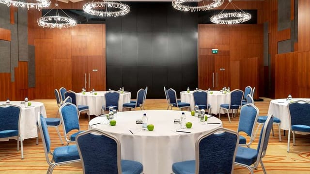 Radisson Blu Istanbul Asia banquet meeting room with wood paneling for corporate and social events.