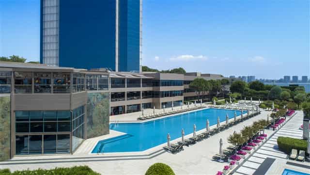 Renaissance Polat Istanbul Hotel outdoor pool deck for upscale events and networking receptions.