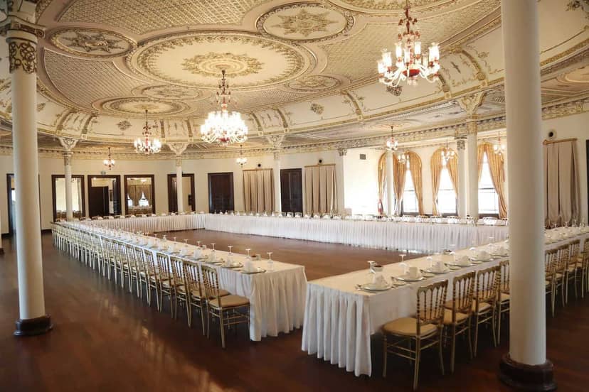 U-shape meeting setup in Adile Sultan Palace ballroom for executive boardroom sessions.