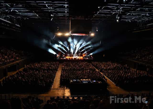 Volkswagen Arena stage with professional lighting for concert and corporate event production.
