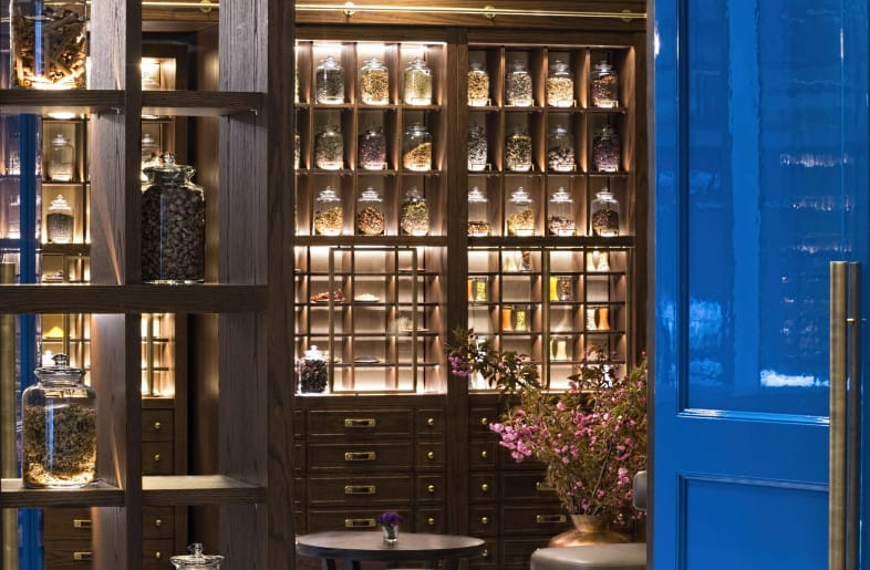 Aila Fairmont Quasar Istanbul: Apothecary-style breakout space for VIP meetings and event rentals.