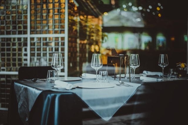 Mon Cher Restaurant table setting for upscale dinner and networking events at Cher Hotel & Spa.