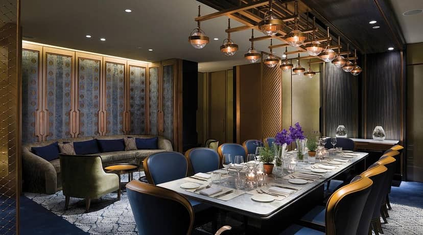 Private dining room at 34 Restaurant with plush lounge for VIP dinners and executive board meetings.