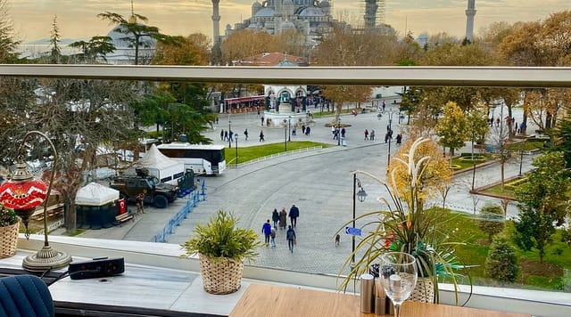 34 Restaurant terrace with Blue Mosque view for VIP networking and corporate event venue.