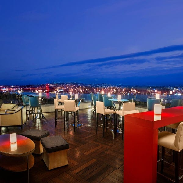 Rooftop banquet hall at Summit Bar & Terrace with city views for premium corporate evening events.