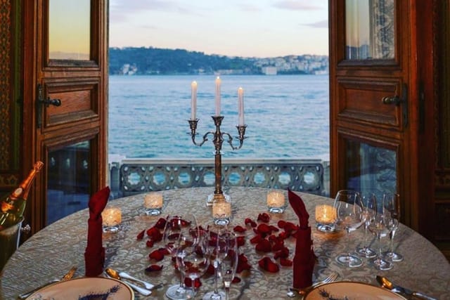 Tugra Restaurant waterfront table setting for romantic micro-event dinner.