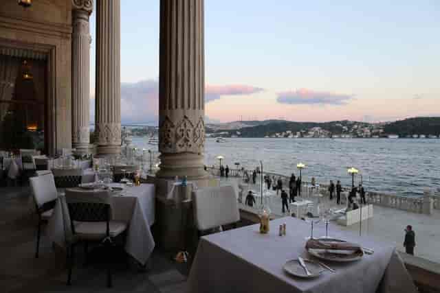 Luxury waterfront terrace at Tugra Restaurant for upscale corporate galas and private dining.