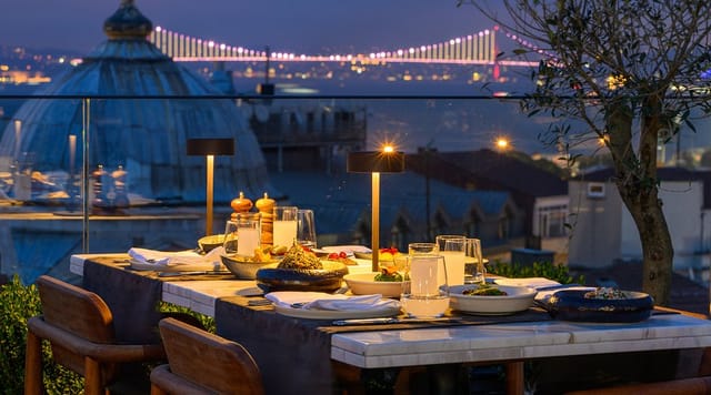 Premium mezzanine restaurant with panoramic city views for incentive dinners and gala events.