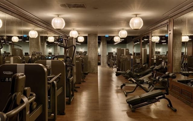 High-end hotel fitness center at Mezzanine Restaurant for conference wellness and event travel.