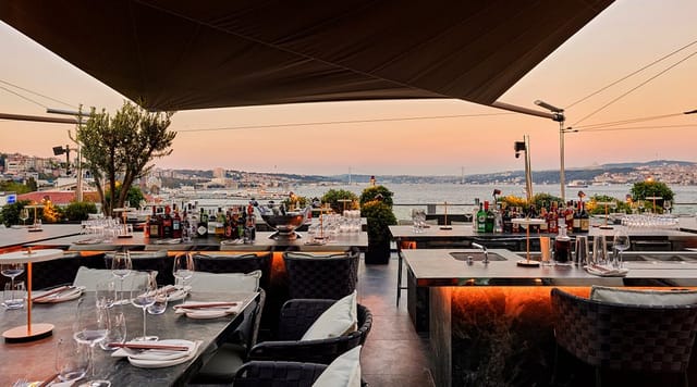 Sophisticated waterfront bar setup for corporate cocktail reception and networking event.