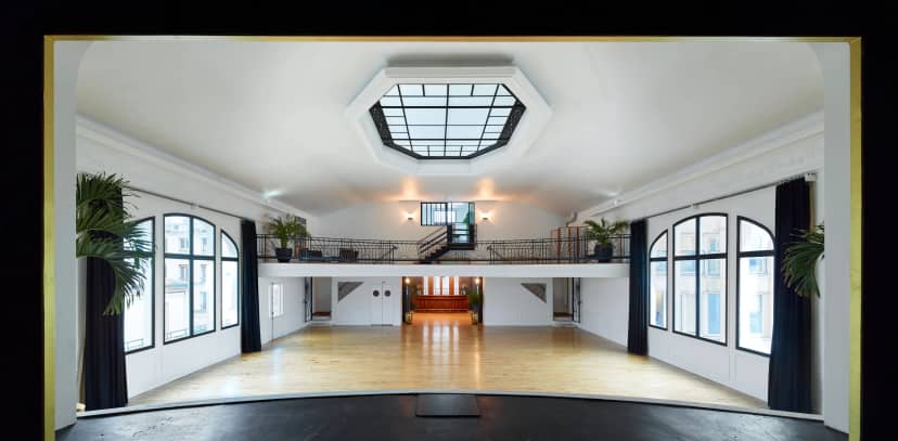 Le Solaris venue with mezzanine and natural light for product launch or corporate reception.
