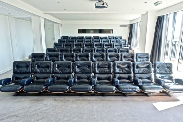 Auditorium at Terrasse Champs Elysees: tiered leather seating for corporate presentations and events.