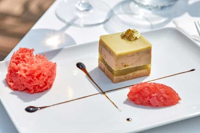 Plated starter at Salon La Pérouse, Hôtel Raphael for upscale gala dinner and VIP board meetings.