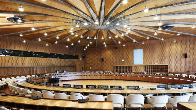 Cité de l'architecture auditorium with tiered seating for formal plenary conference sessions.