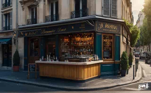 Parisian bar interior for high-end networking reception or VIP cocktail event.