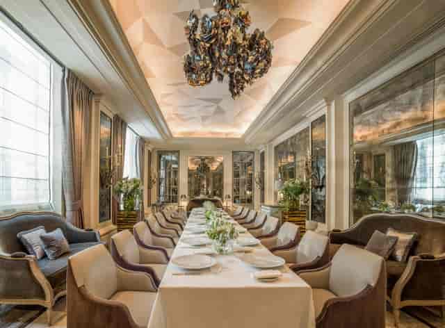 Luxury private dining at Hôtel de Crillon, boardroom setup for executive events.