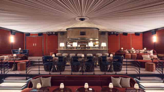 Le Sejour Soho House Paris: Plush velvet lounge bar for VIP networking and product launch events.