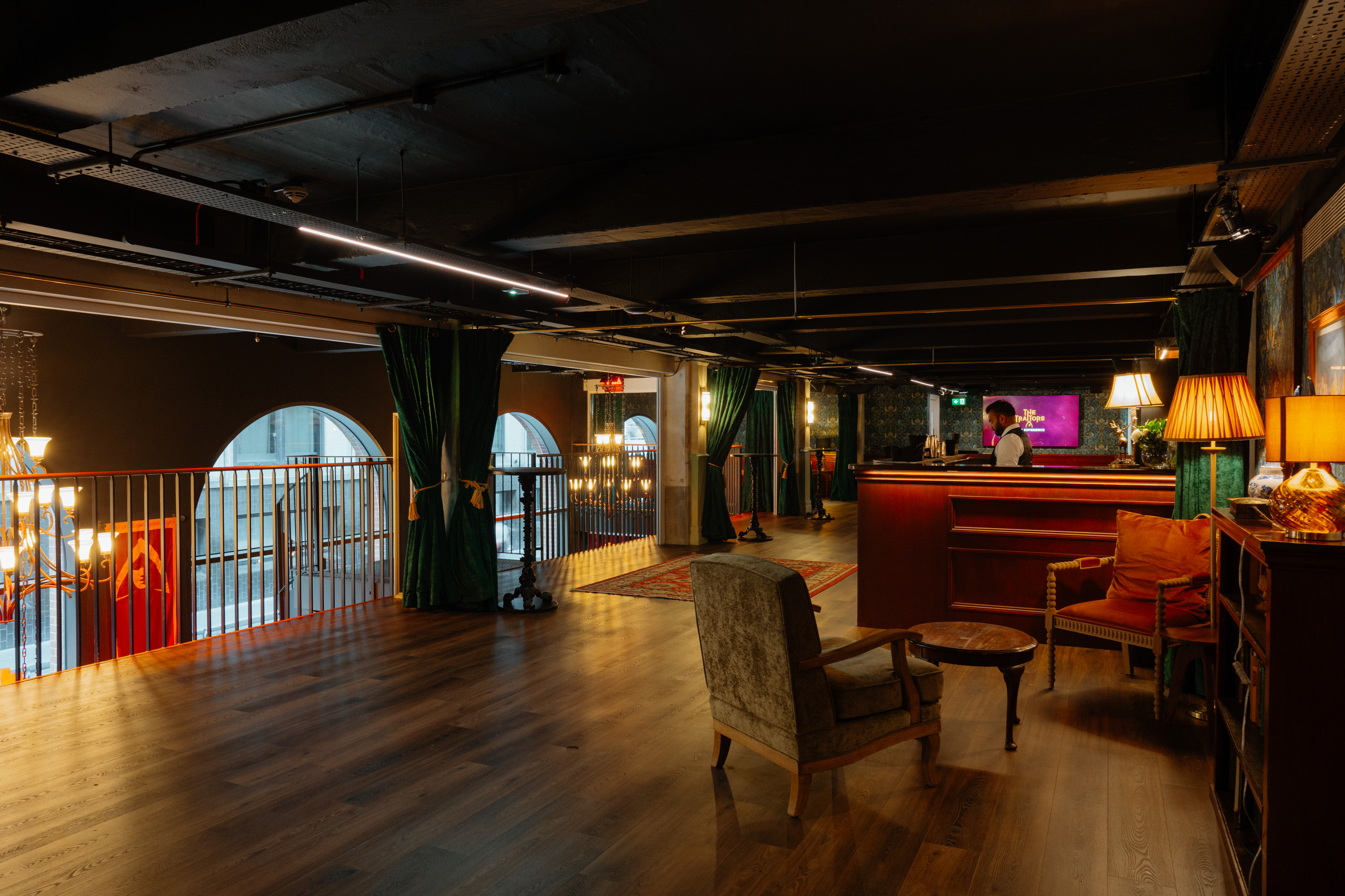 The Traitors Live Experience Mezzanine hire, industrial chic, event venue - Banner