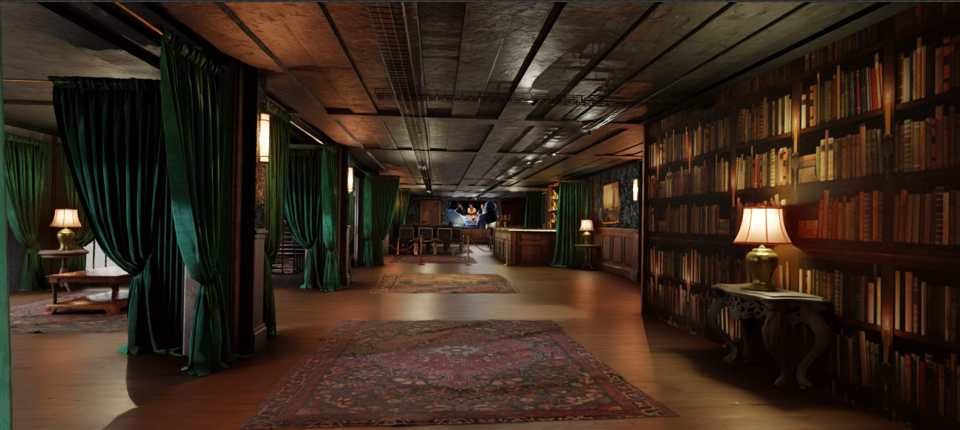Mezzanine Full hire at The Traitors Live Experience, elegant event space with dark wood accents.