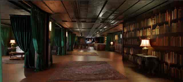Mezzanine Full hire at The Traitors Live Experience, elegant event space with dark wood accents.