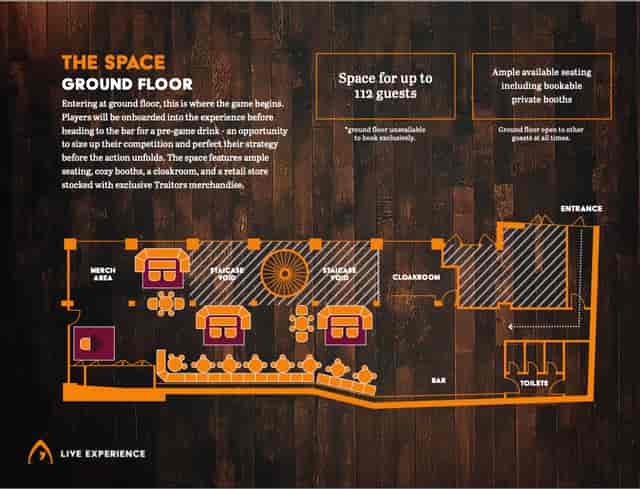 Half Venue Hire floor plan for The Traitors Live Experience, ideal for events and gatherings.