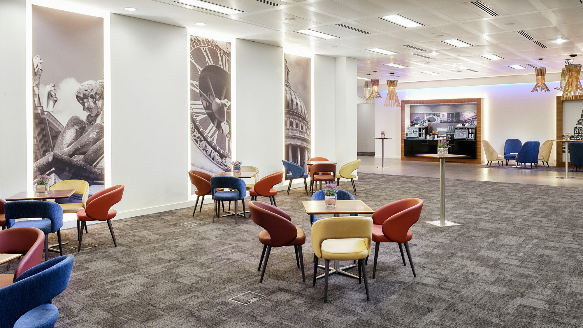 HighWalk Forum at Convene: modern meeting space with colorful seating for networking events. - Banner