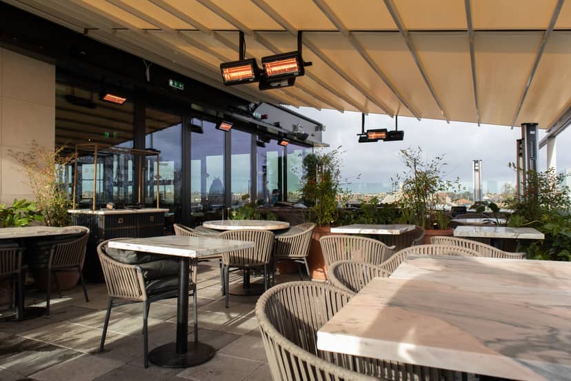 Layla's Terrace rooftop with retractable roof for corporate networking and private receptions.