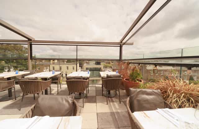 Layla's Terrace rooftop venue with canopy, ideal for intimate networking and private dinners.
