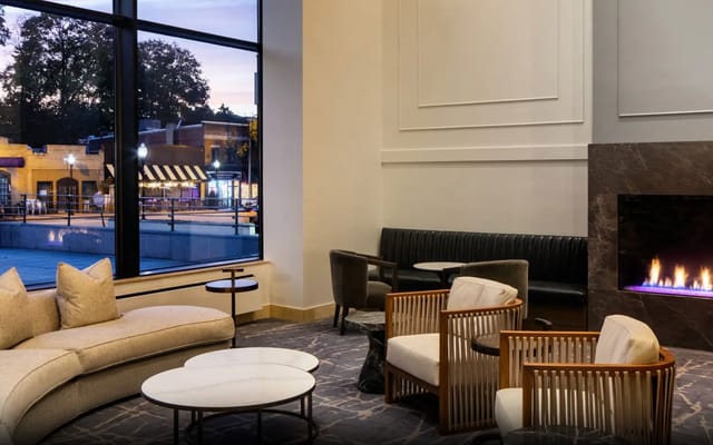 Hyatt Regency Morristown fireplace breakout space for event networking and registration.