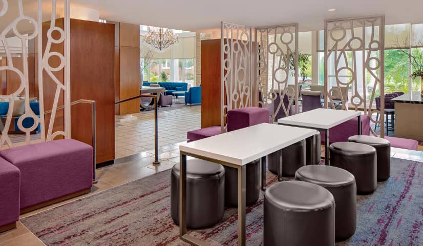 Modern pre-function space with modular seating at The Westin Governor Morris for event networking.
